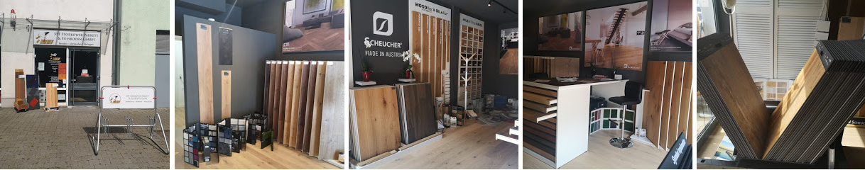 Unser Showroom in Storkow mit Parkett- und Bodenmustern